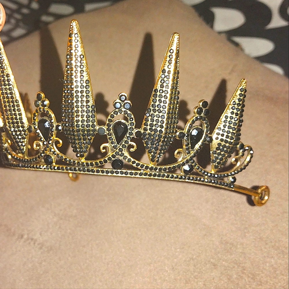 A Black & Gold Rhinestone Tiara - Picture 4 of 7